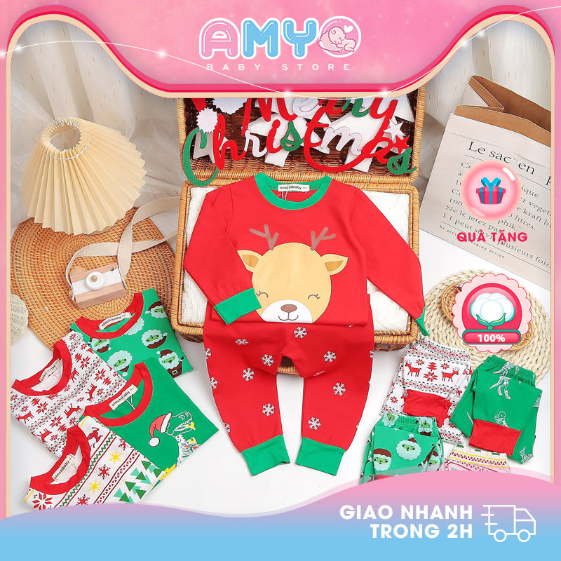 Đồ noel cho bé gái bộ noel bé trai đồ bộ cho bé đón giáng sinh mặc nhà cotton thun lạnh Minky Mom AMYO 11.SN01.01-2