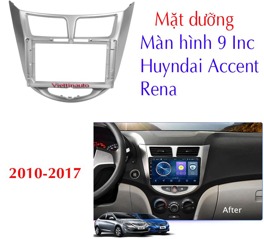 Mặt dưỡng lắp màn hình 9 inc xe huyndai accent, rena 2010-2016 kẻm rắc nguốn - mầu bạc
