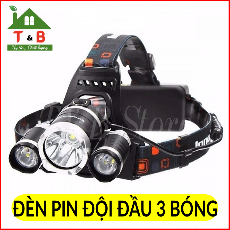 Đèn pin đội đầu siêu sáng - đèn pin led siêu sáng đội đầu 3 bóng tặng kèm pin và sạc