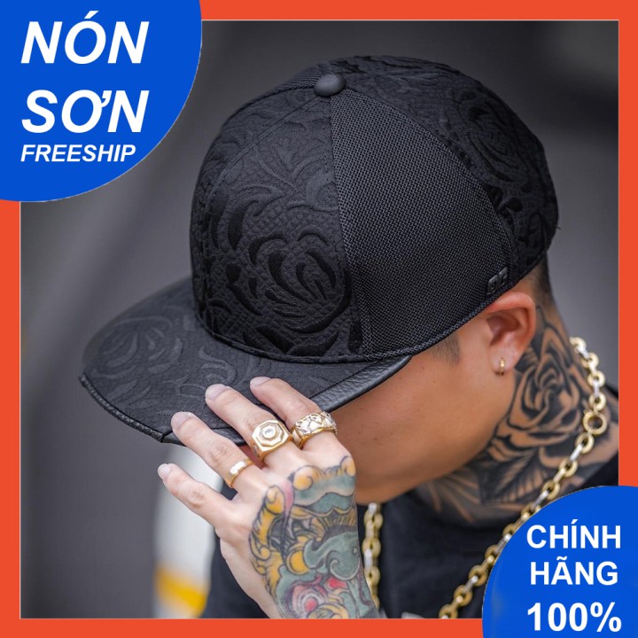 Nón Sơn Snapback Hoa Văn Đen mỏ ngang bằng phong cách hip hop / Nón Snapback Nón Sơn chính hãng