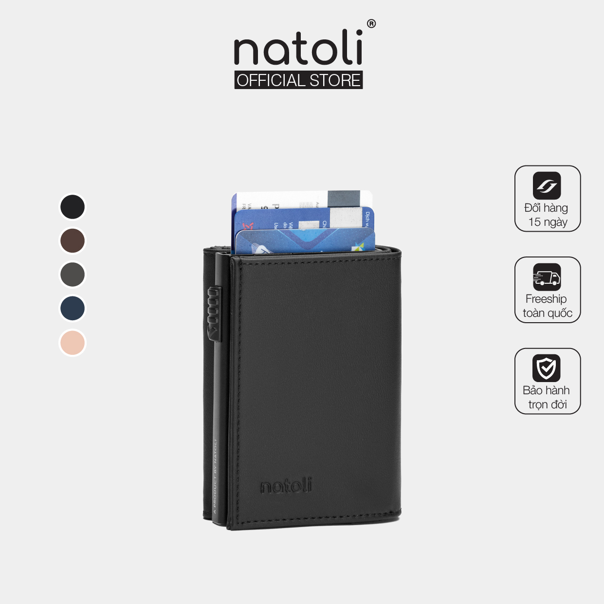 Ví nam nữ cầm tay thông mình Thương hiệu Natoli, Bóp nam đựng thẻ gập 3 cao cấp - Futuristic Mini Wallet V8