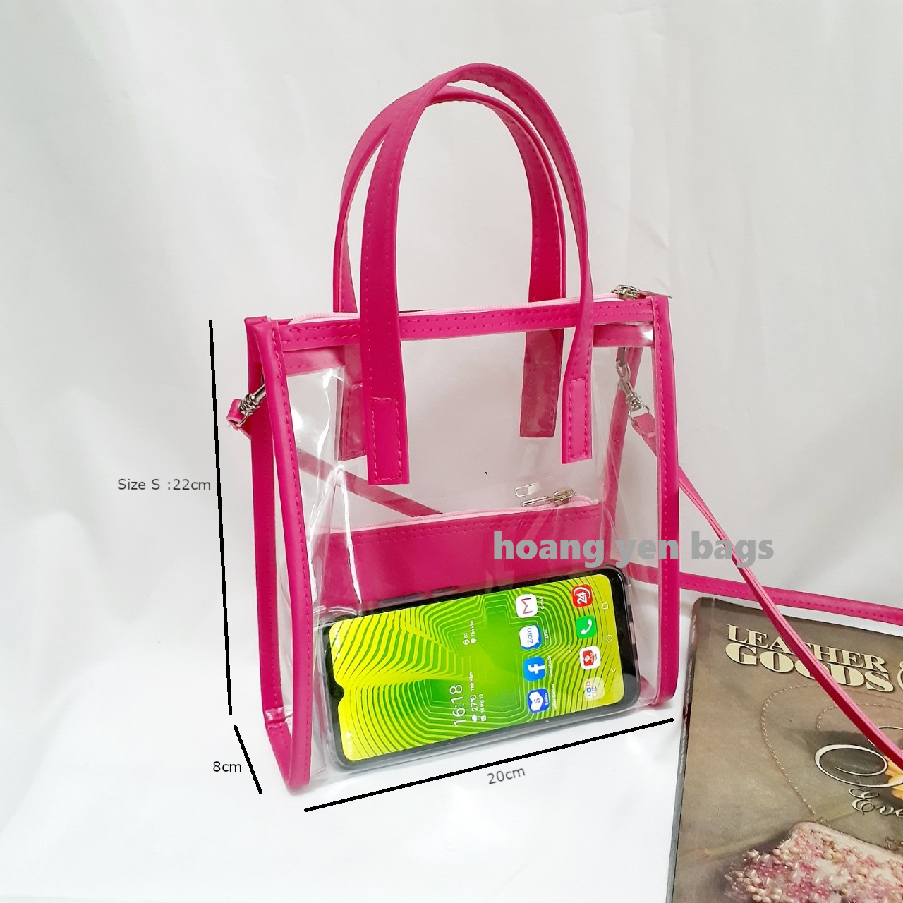 [Hcm] 2-in-1 Transparent Tote Bag, Portable, Cross-Body Carryable, with Zipper, Can Hold Large-Sized Phones, with Matching Cross-Body Strap - 5
