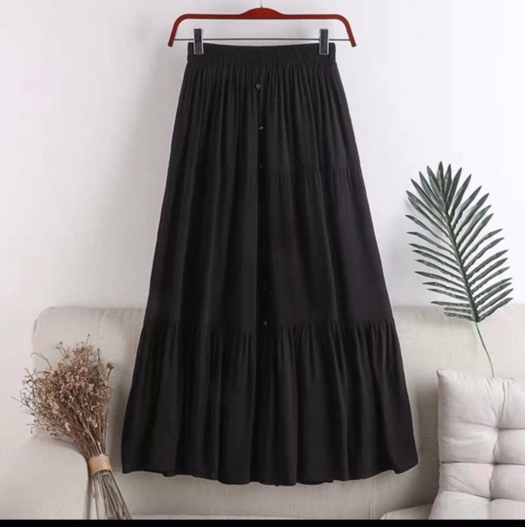 Chân váy xòe lụa khuy - Chân váy maxi