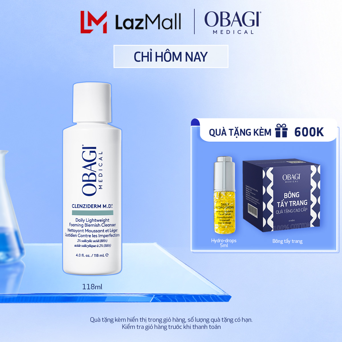 Sữa rửa mặt tẩy tế bào chết hỗ trợ giảm mụn CLENZIDERM M.D.  Daily Lightweight Foaming Blemish Cleanser
