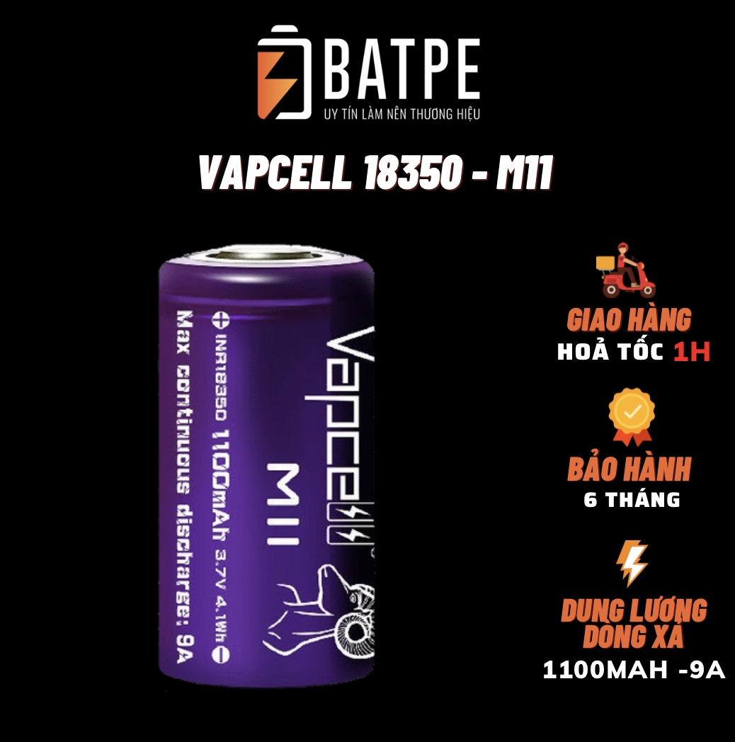 Pin inr18350 vapcell m11 mới 100% dung lượng 1100mah xả 9a - thế hệ mới