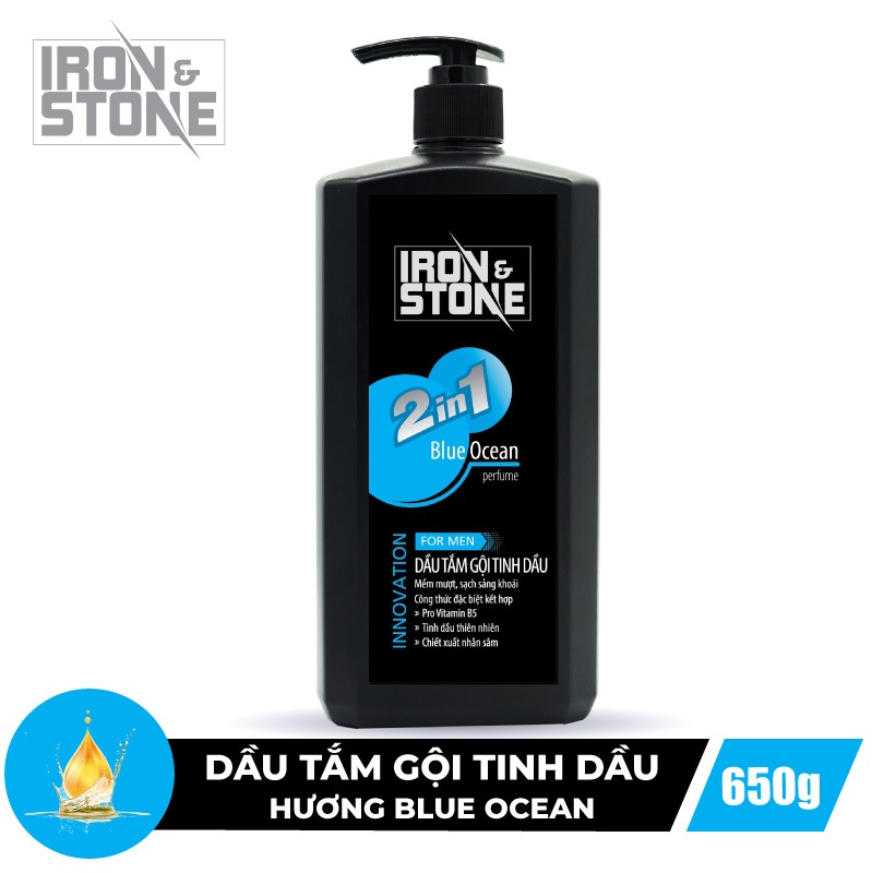Dầu tắm gội tinh dầu IRON & STONE innovation hương Blue Ocean 650g Z0505 - Dành cho nam