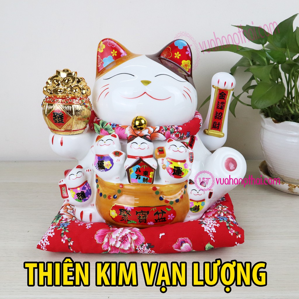 Mèo Thần Tài Vẫy Tay Maneki neko Thiên Kim Vạn Lượng Đại Cát size 18cm, 22cm, 26cm