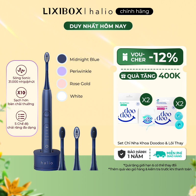 Combo Bàn Chải Đánh Răng Điện Halio Toothbrush - Midnight Blue & Set Đầu Bàn Chải Thay Thế