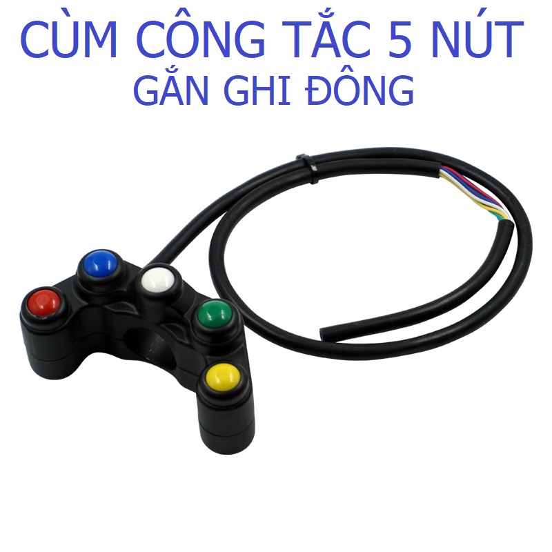 Cùm công tắc 5 nút nhấn ducati on/off passing chế đèn còi cho xe máy, xe điện
