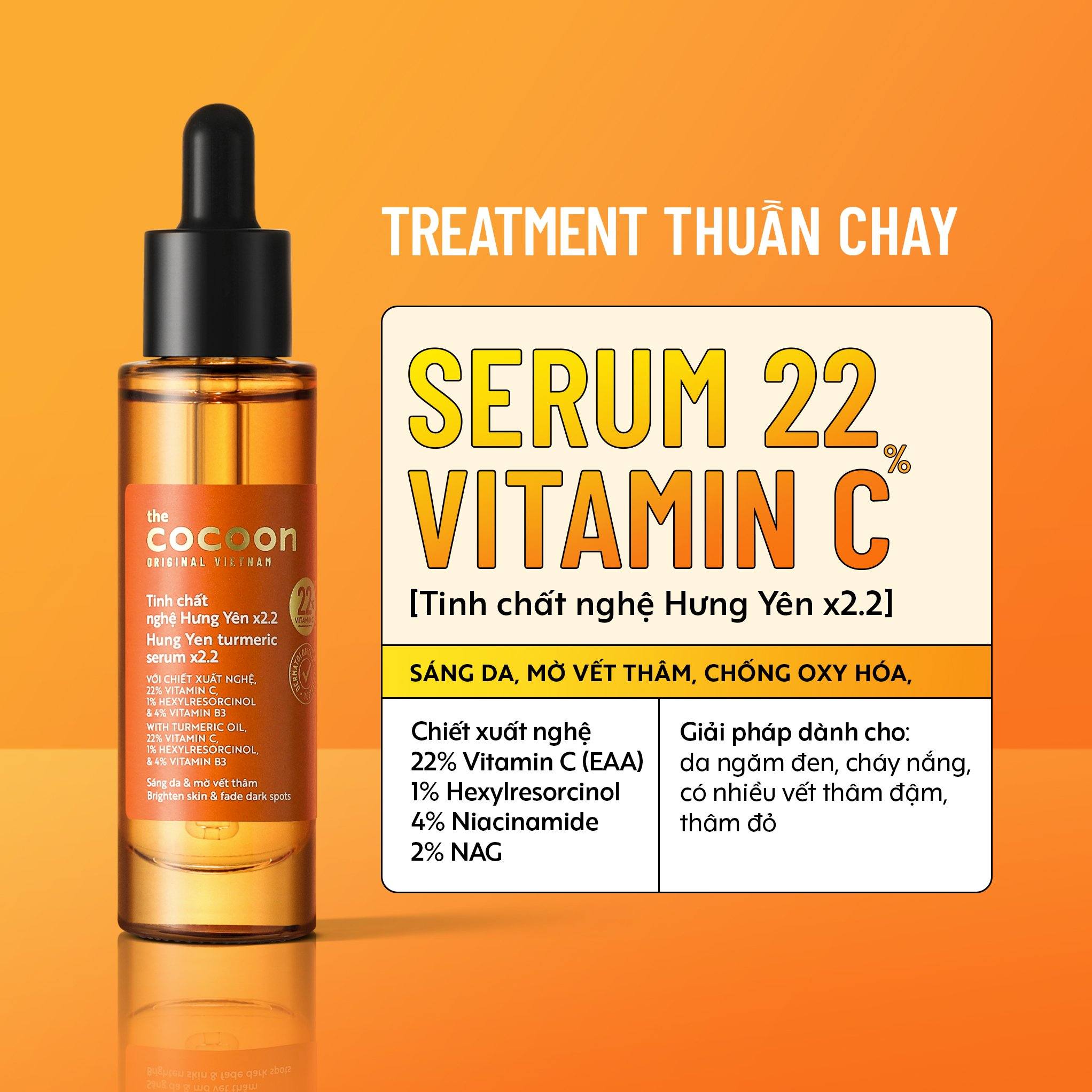 Tinh chất nghệ Hưng Yên The Cocoon Turmeric Serum 30ml vitamin C từ 10 - 22% bản nâng cấp