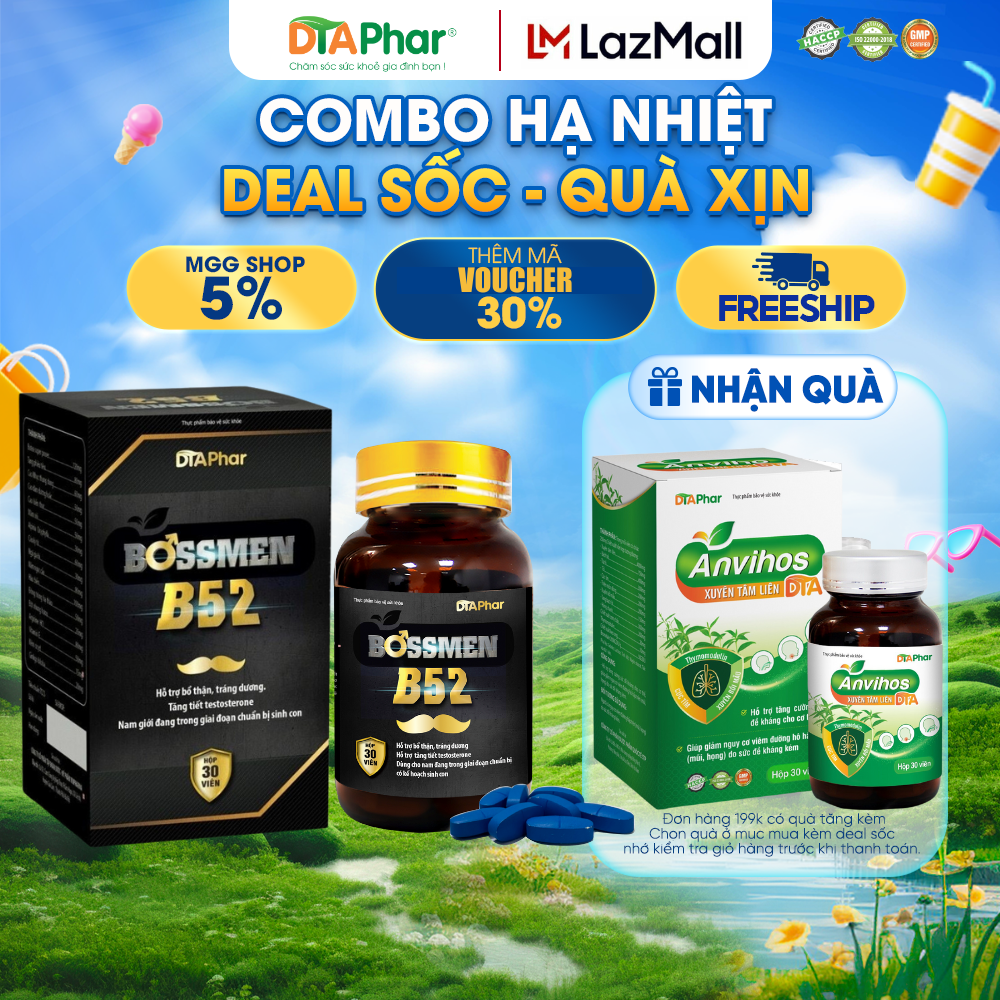 MỚI HỘP CỨNG Viên uống tăng cường sức khoẻ nam giới BossMen B52 thảo dược bổ thận, tráng dương, mạnh gân cốt Hộp 30 viên Tâm An Pharma