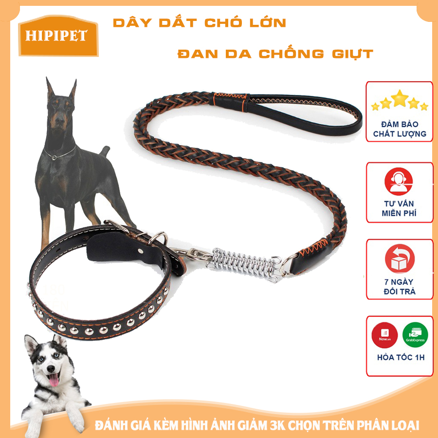 Dây dắt chó đi dạo bằng da đan chéo -chốt khóa bằng lò xo cao cấp