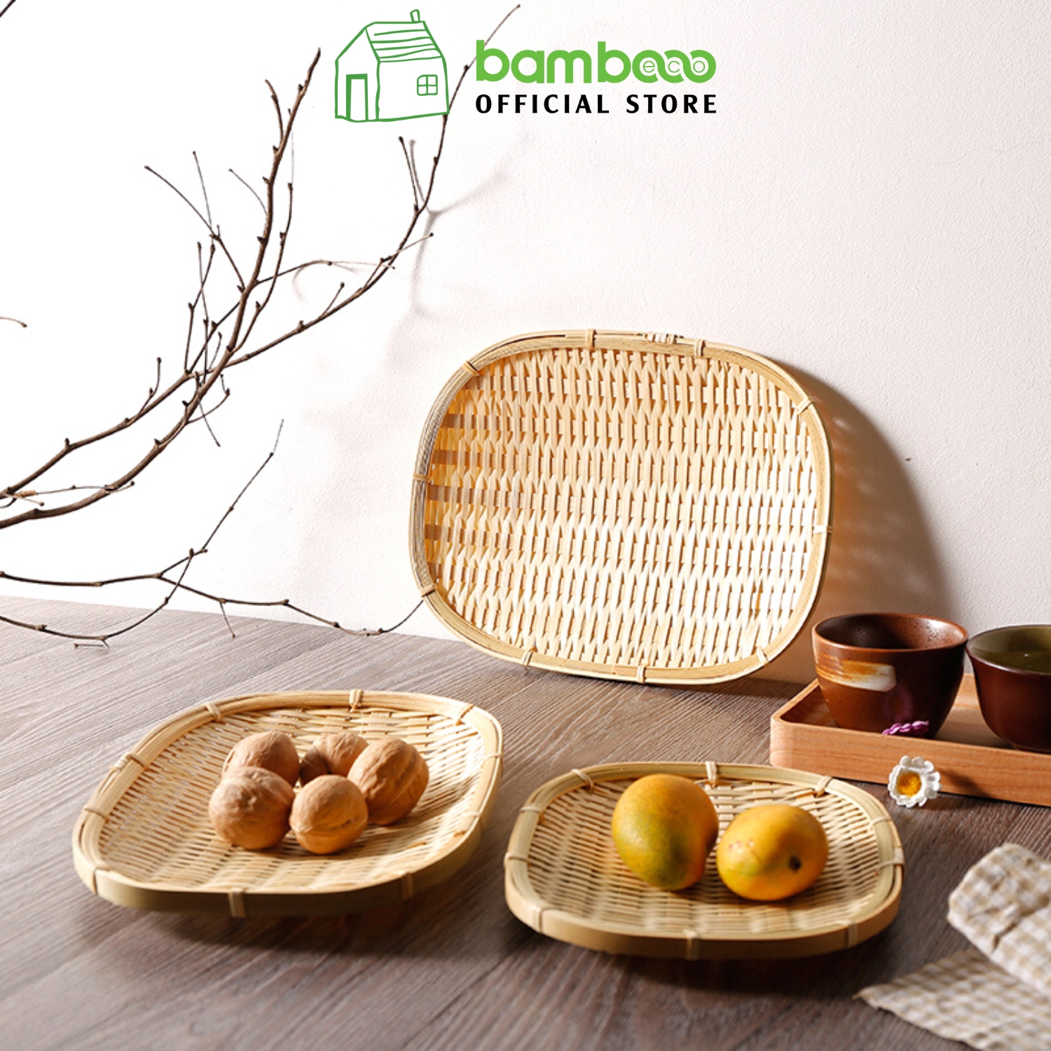 Mẹt tre đan đa năng cao cấp thân thiện môi trường BAMBOOO ECO chất liệu tre tự nhiên, dùng đựng đồ ăn, hoa quả, bánh kẹo, mĩ phẩm, trang trí trên tường - BE11
