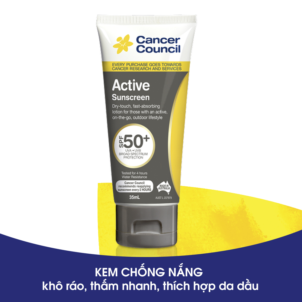 Kem chống nắng Cancer Council - Active SPF 50+/PA++++ 35ml (Dòng da dầu)