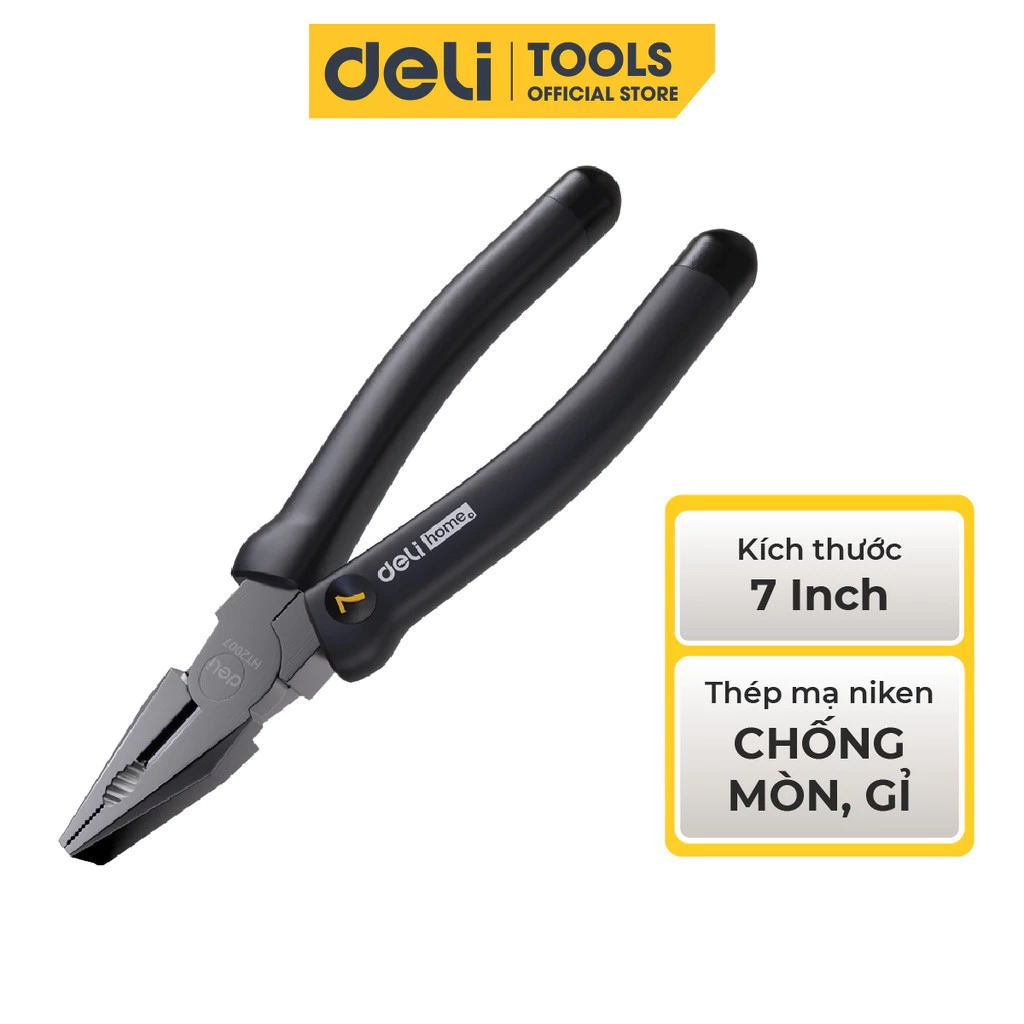 Kìm Đa Năng Deli Tools Kích Thước 7 inch Chất Liệu Thép Cacbon Chống Mòn, Gỉ - Ứng Dụng Sửa Chữa Nhà Cửa, Vật Dụng