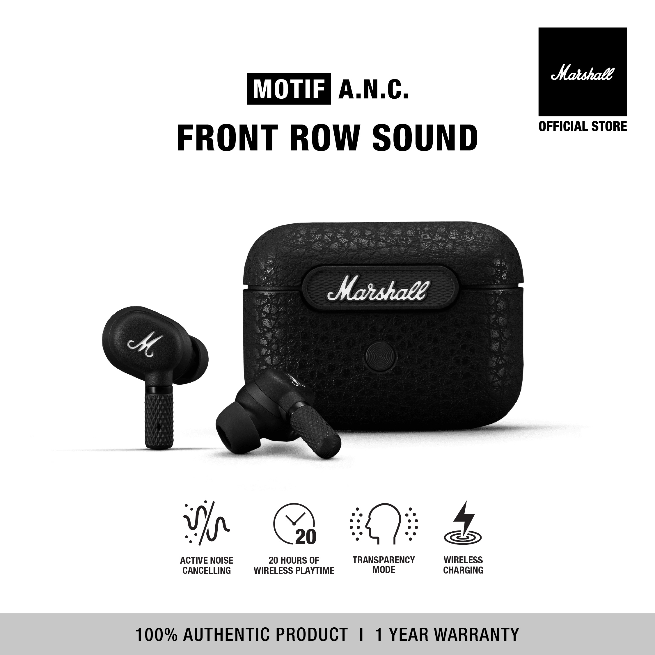 Tai Nghe Marshall Bluetooth Truewireless MOTIF A.N.C -  Pin lên đến 20h* - Bảo Hành Chính Hãng 1 Đổi 1 Trong 1 Năm