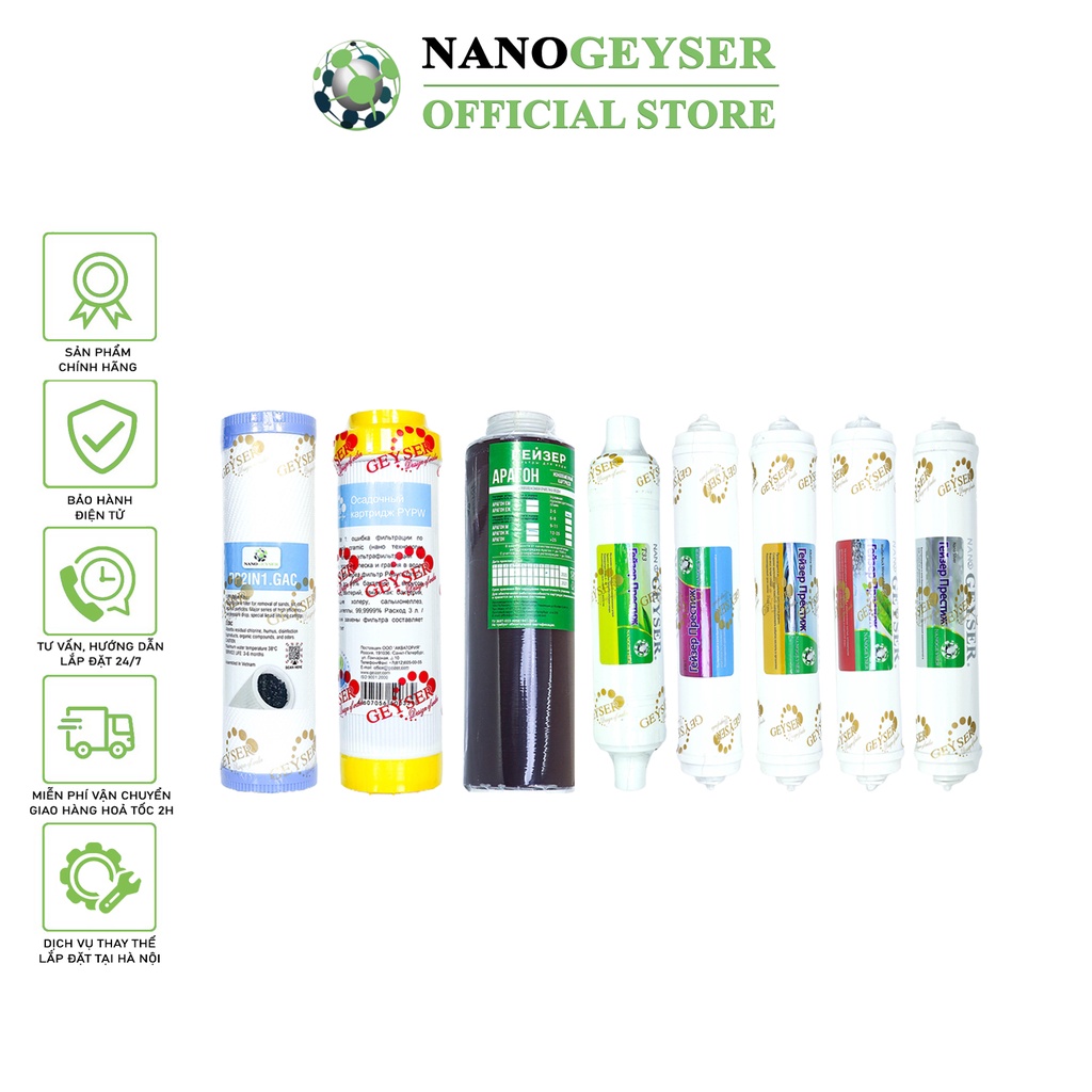 Bộ 8 lõi lọc nước dùng cho các dòng máy nano, nano geyser eco, ecotar, tk,...