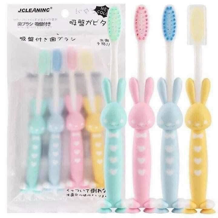 Set 4 bàn chải đánh răng trẻ em hình thỏ - Bàn chải xuất Nhật lông mềm bảo vệ nướu cho bé - Time365