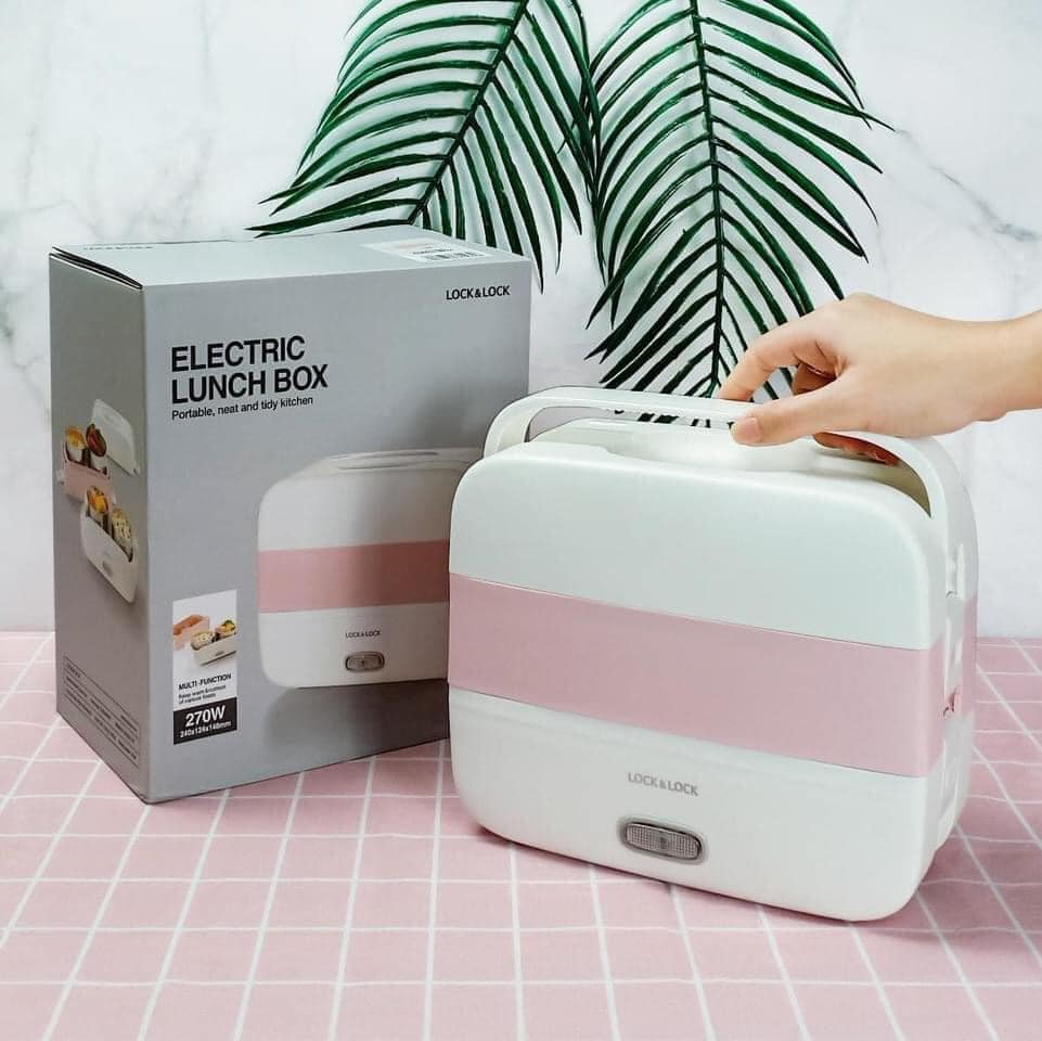 Hộp Cơm Điện Lock&Lock 1.7L EJR236WHT gồm 4 hộp thức ăn inox, có quai xách