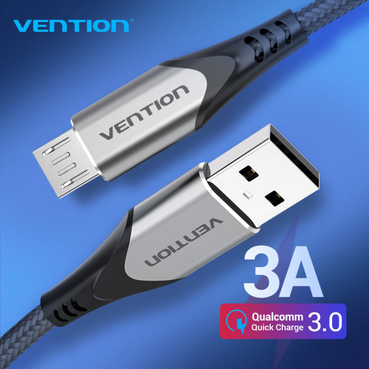 【COD Vention cáp sạc nhanh Micro USB 3A Nylon dây sạc điện thoại Micro USB 1M 2M 3M for Samsung Xiaomi LG Tablet Android Mobile Phone