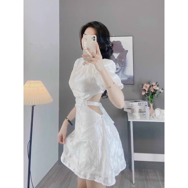 ️️️đầm hoa nổi thắt nơ lưng