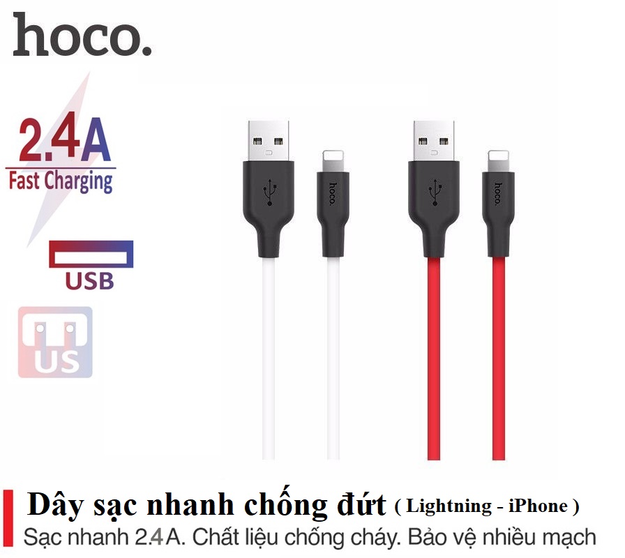 Cáp sạc 1m/2m cho lphone chống cháy chống đứt Hoco Chính Hãng