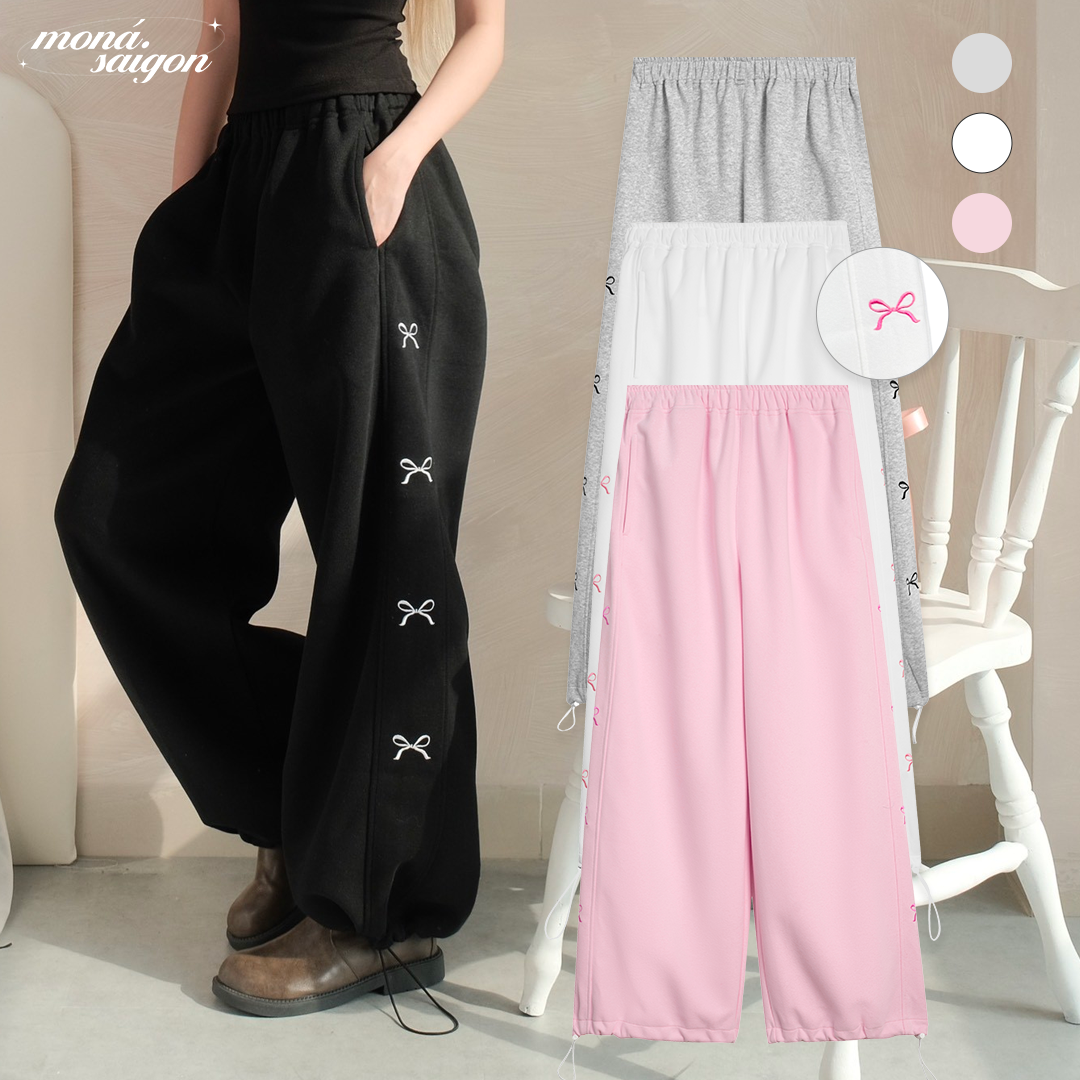 Quần nỉ ép thêu nơ moná - nana sweatpants