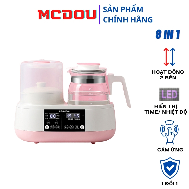 [HCM][THAI LAN] Bình đun nước giữ nhiệt pha sữa thế hệ mới kèm nồi hầm cháo đa năng Mcdou 8in1 2 màn hình điều khiển nấu cháo và pha sữa song song