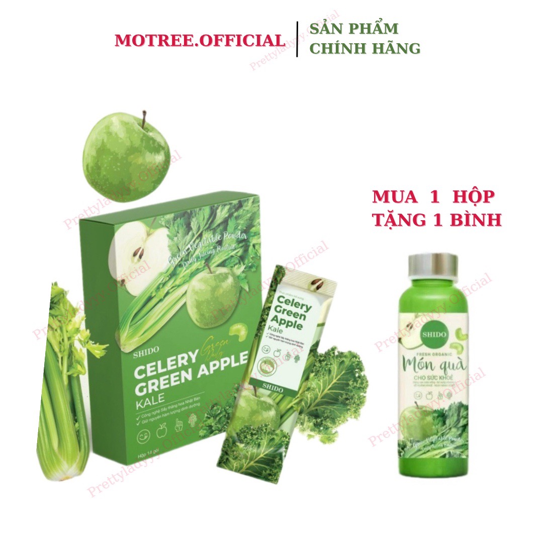 Nước Uống Cần Tây Cải KALE Táo Xanh Sấy Thăng Hoa (hộp 14 gói) - Thơm ngon, bổ sung chất Motree tặng bình