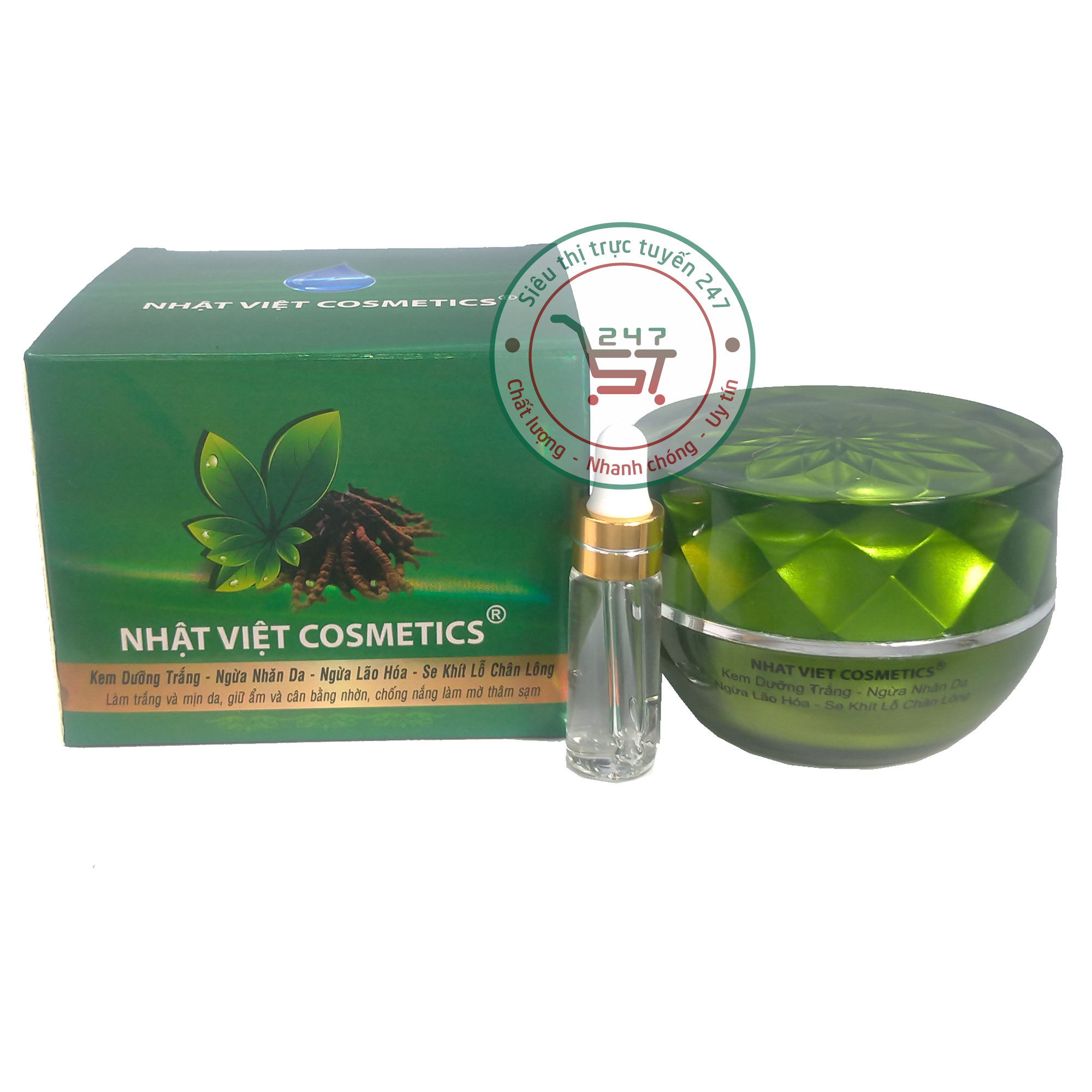  Kem dưỡng Trắng da mặt Ngừa nhăn da Ngừa lão hóa Trà xanh Đông trùng hạ thảo Nhật Việt 25g  Xanh lá  