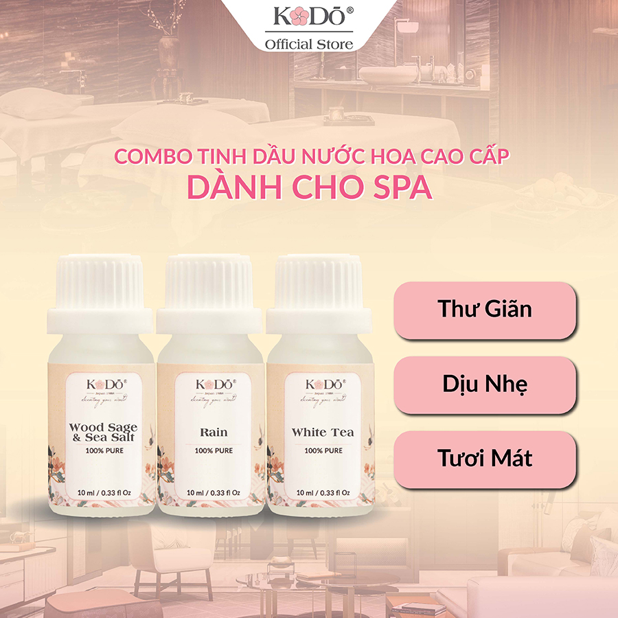 Combo 3 chai tinh dầu nước hoa kodo 10ml hương thơm thư giãn, dịu nhẹ, tươi mát dành cho spa - Dung tích: 10ml/chai