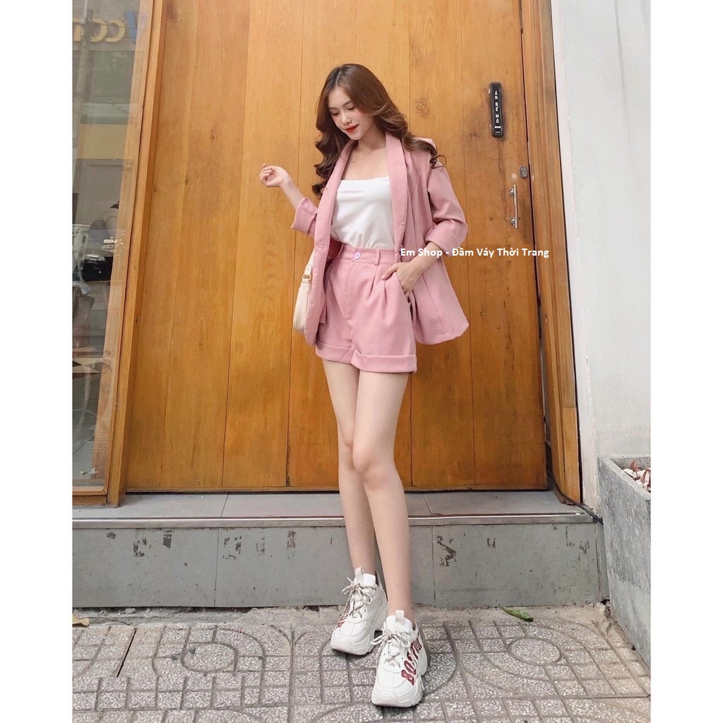 Set Vest Nữ Ngắn Màu Hồng Đầy Cá tính