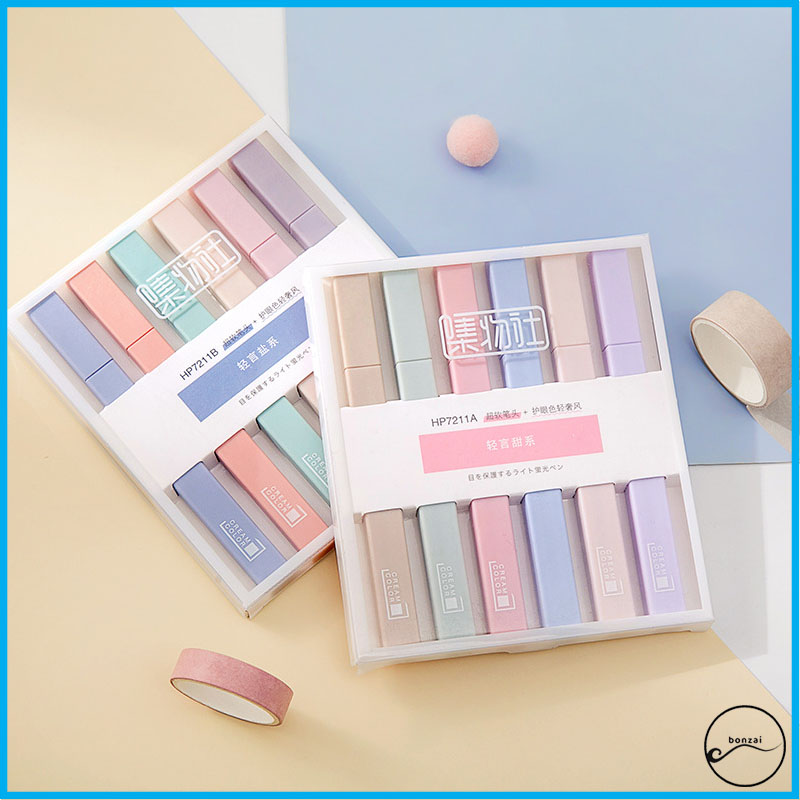 Set 6 bút đánh dấu vuông Pastel siêu đáng yêu