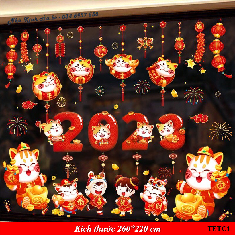 Decal Dán Tường, Dán Kính Trang Trí Noel,  Decal Trang trí Tết 2023, Decal Tết 2023 mẫu mới