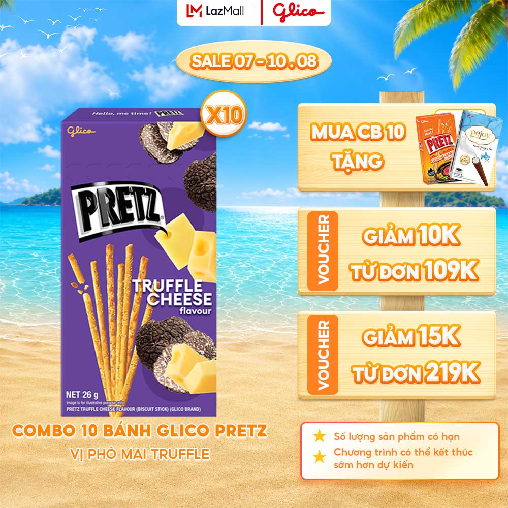 Combo 10 Hộp Bánh Que Snack Nướng Giòn PRETZ ROCKSTAR Vị Phô Mai Nấm - 26G/Hộp