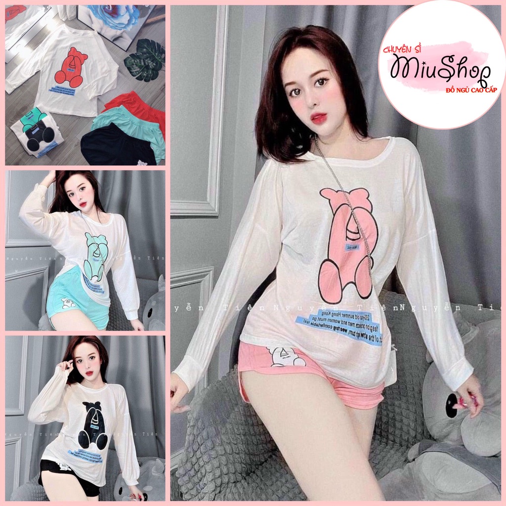 Sét đồ bộ áo gấu ngố quần đùi, đồ bộ mặc nhà hot trend