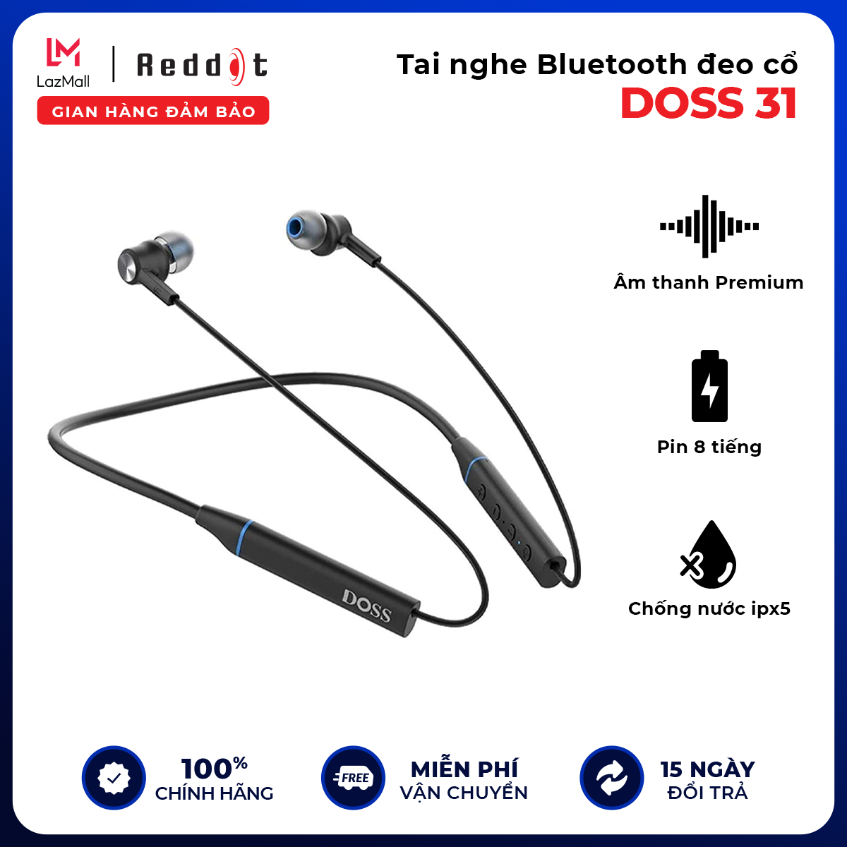 Tai nghe đeo cổ Bluetooth không dây DOSS 31 - Hàng Chính Hãng - Reddot  Mall