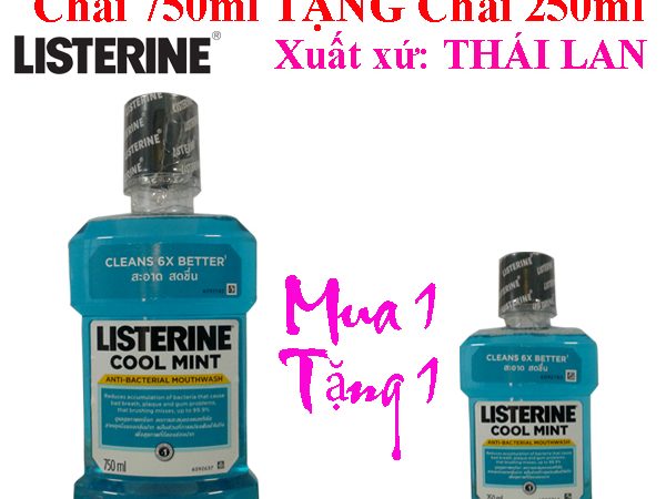 Nước xúc miệng listerine 750ml thái tặng 1 chai 250ml