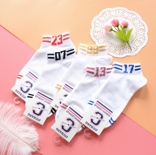 [Hoàn Tiền 15%] [ Combo 5] Tất vớ Hàn Quốc nam nữ, cotton đanh mịn cao cấp, cổ ngắn kẻ ngang in số phong cách trẻ trung ca tính.