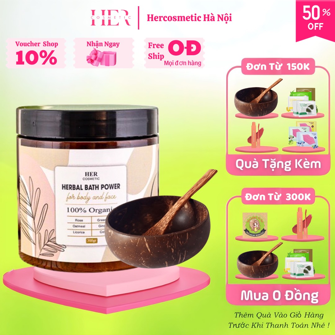 Tắm trắng thảo dược , tắm trắng thảo mộc hercosmetic . 100% organic trắng sáng mịn màng . Được kiểm nghiệm của bộ y tế . Sử dụng cho cả da nhạy cảm . Mờ thâm giảm sẹo trắng sáng . An toàn khi sử dụng