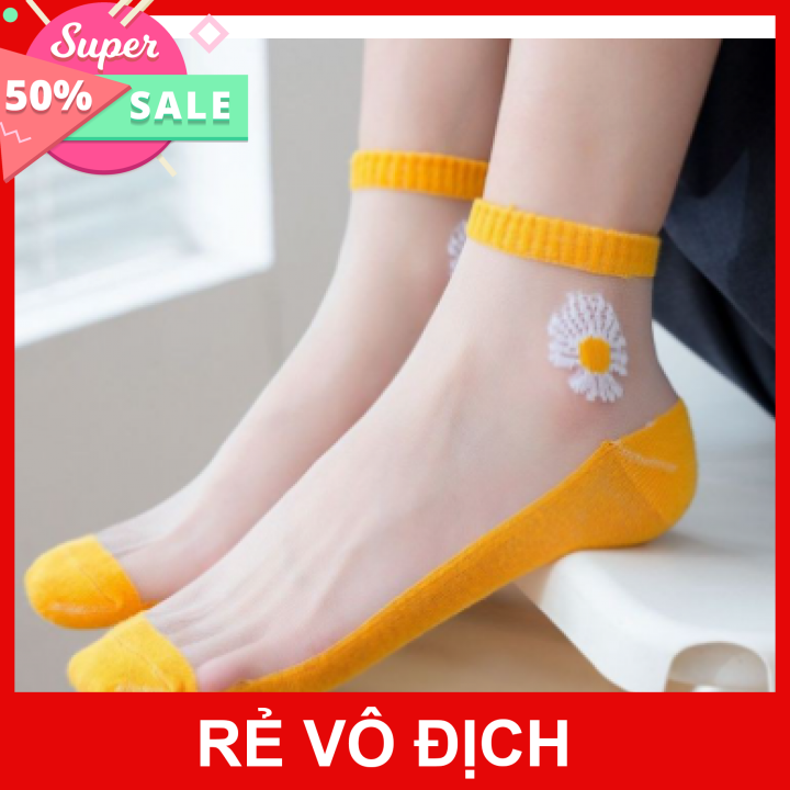 [ COMBO 10 ĐÔI ]  TẤT NỮ CỔ NGẮN THÊU HÌNH HOA CÚC PHONG CÁCH HÀN QUỐC