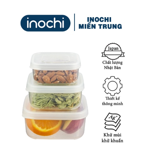 Bộ 3 hộp nhựa vuông xinh xắn đựng thực phẩm Inochi (500-1000-2000ml) (VUI LÒNG IB SHOP ĐỂ CHỌN MÀU HIỆN CÓ)