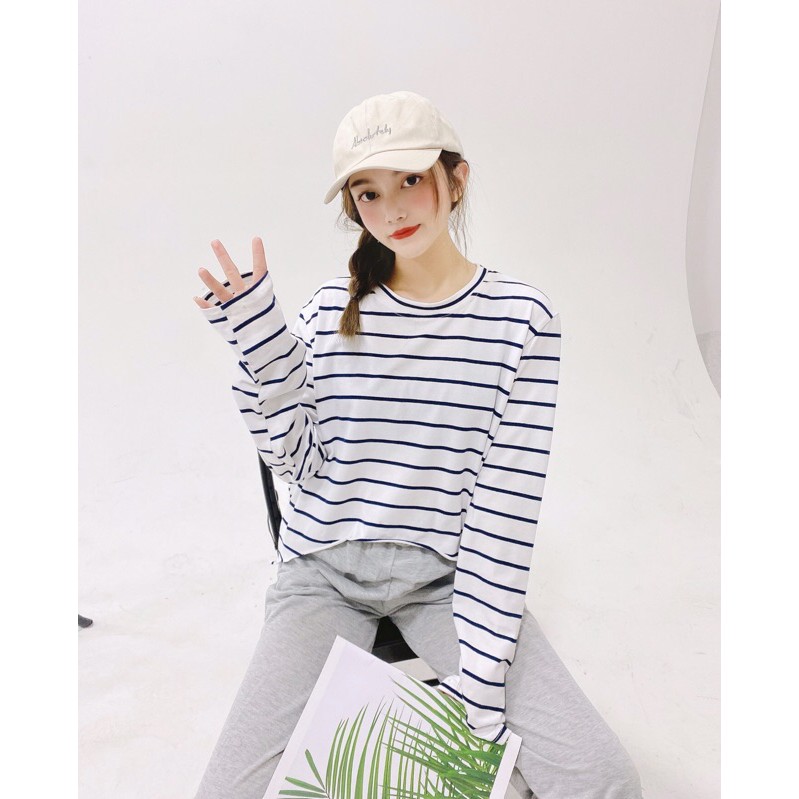 Áo thun kẻ sọc dài tay form suông V0013
