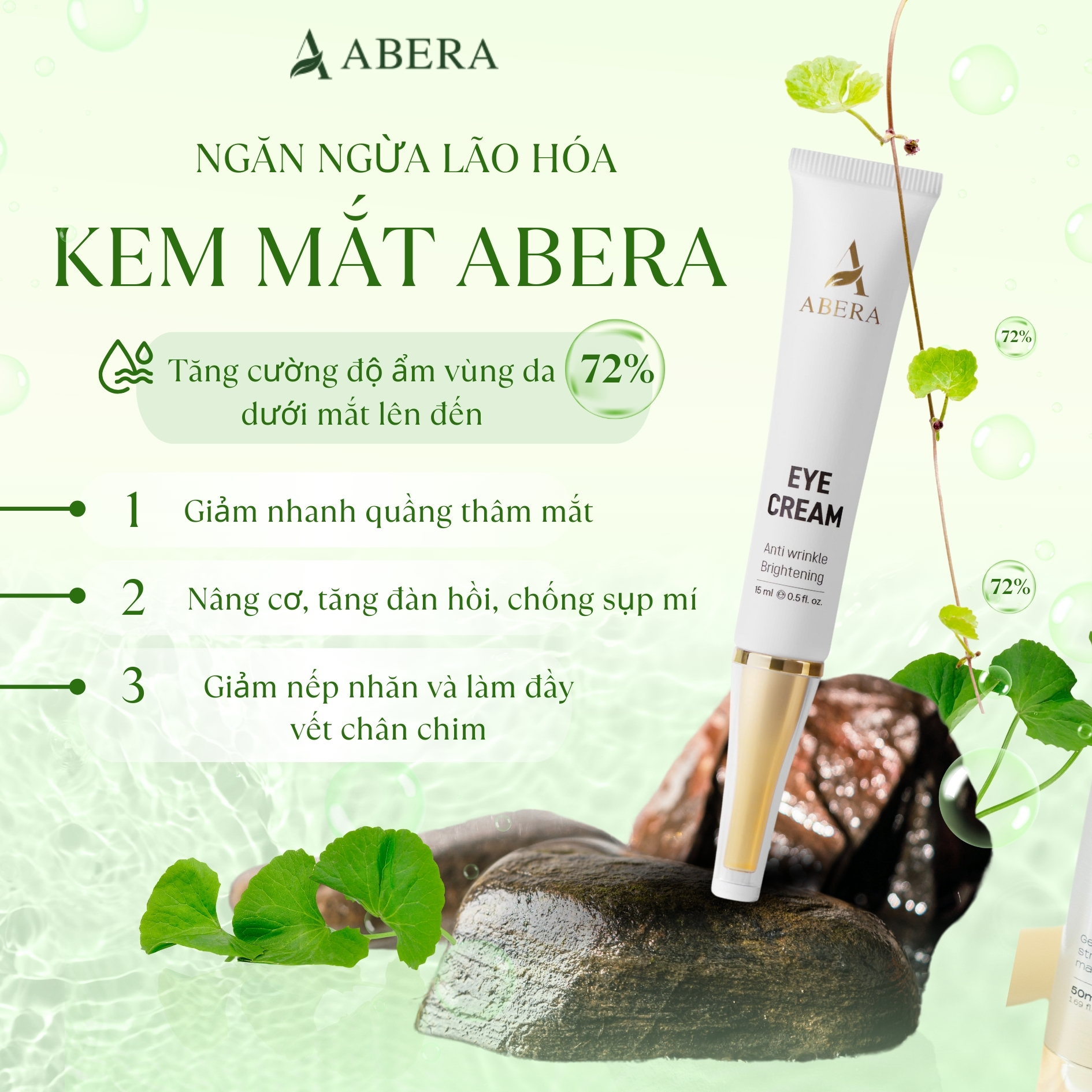 Kem Mắt Abera 15ml - Giảm Thâm Mắt, Bọng mắt, Nếp Nhăn Vùng Mắt, Cải Thiện Vùng Da Mắt Sáng Mịn