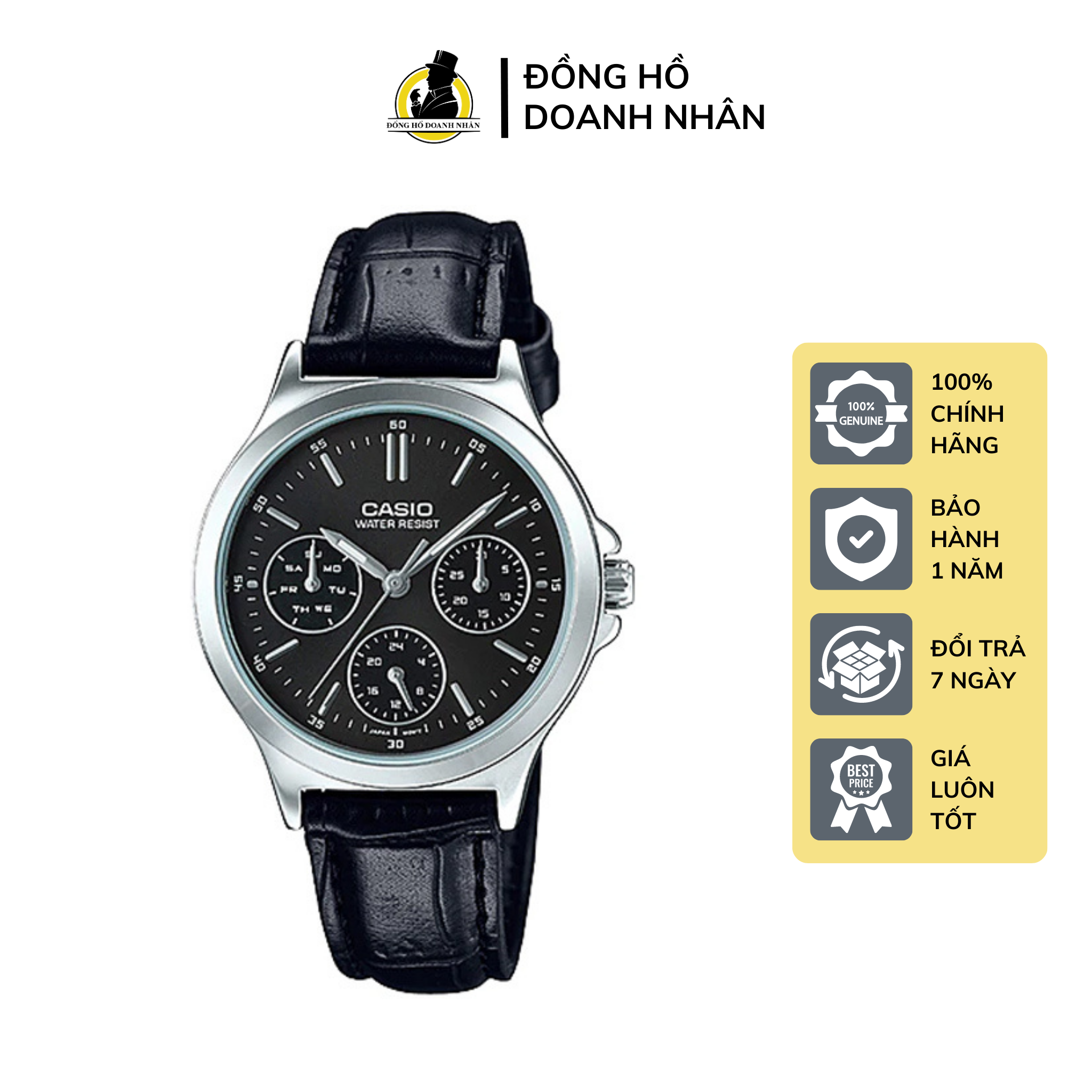 Đồng hồ nữ dây da casio ltp-v300l-1a mặt đen fullbox