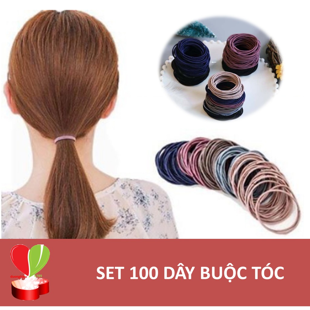 Set 100c chun buộc tóc tặng kèm túi zip dễ thương