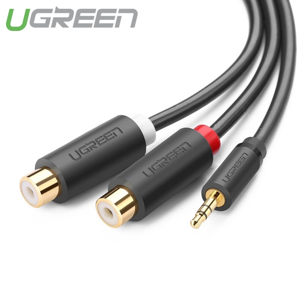 Cáp âm thanh chuyển jack 3.5mm sang 2 đầu hoa sen rca dài 20cm ugreen av109 10547