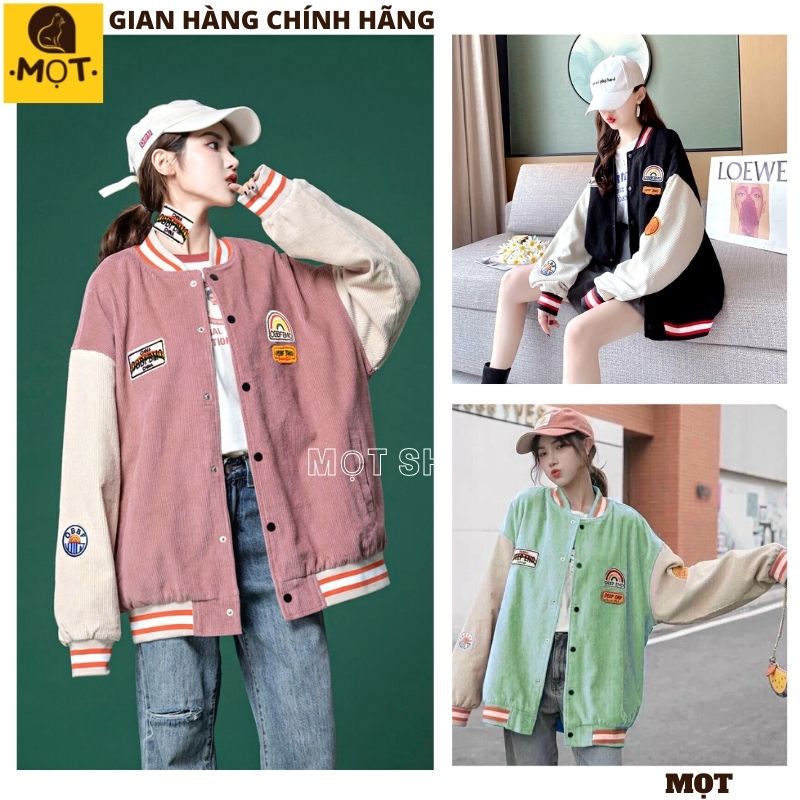 Áo khoác bomber nhung tăm cầu vồng kiểu dáng hàn quốc ulzzang ,áo bóng rổ dấu quần form to rộng, áo khoác nữ siêu đẹp siêu hot