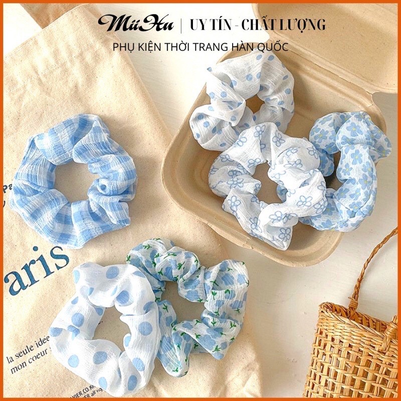 Scrunchies nữ tone xanh, cột tóc, buộc tóc