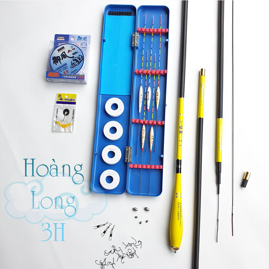bộ Cần câu tay carbon độ cứng 3H Hoàng Long 2m7 - 3m6 - 3m9 - 4m5 - 5m4, thu gọn 112cm + hộp phao + phụ kiện